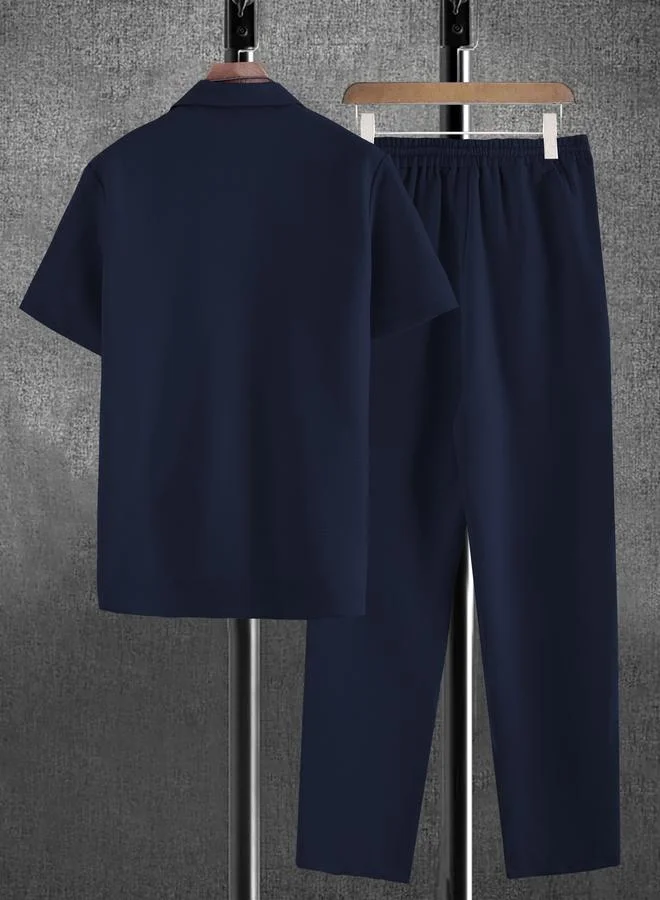 Take Two Men Navy Blue Relaxed Shirt and Trousers Co-Ords